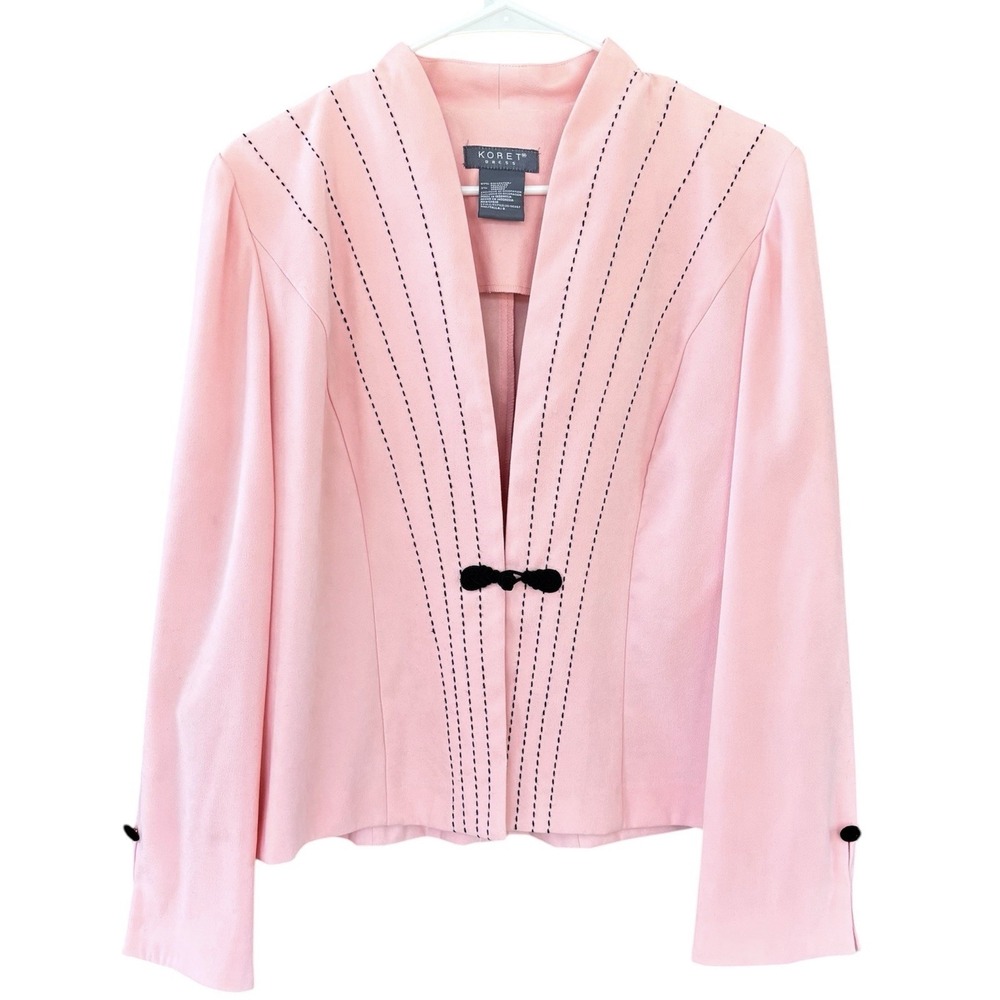 Vintage Y2K Koret Pink Blazer Women's 8 Knot Button Jacket Embroidered Pinstripe